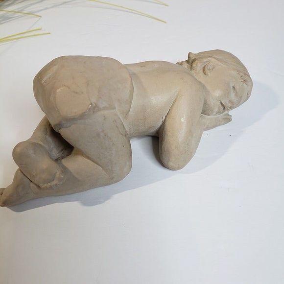 Vintage 80s Sculpted Treasures Sleeping Baby Boy Clay Realistic Figurine Toddler - Picture 7 of 8